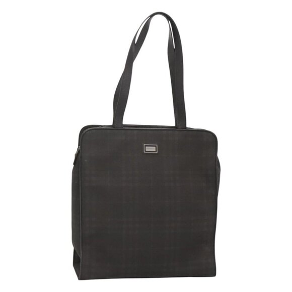 BURBERRY Nova Check Tote Bag PVC Black Auth th6087 - Picture 1 of 16